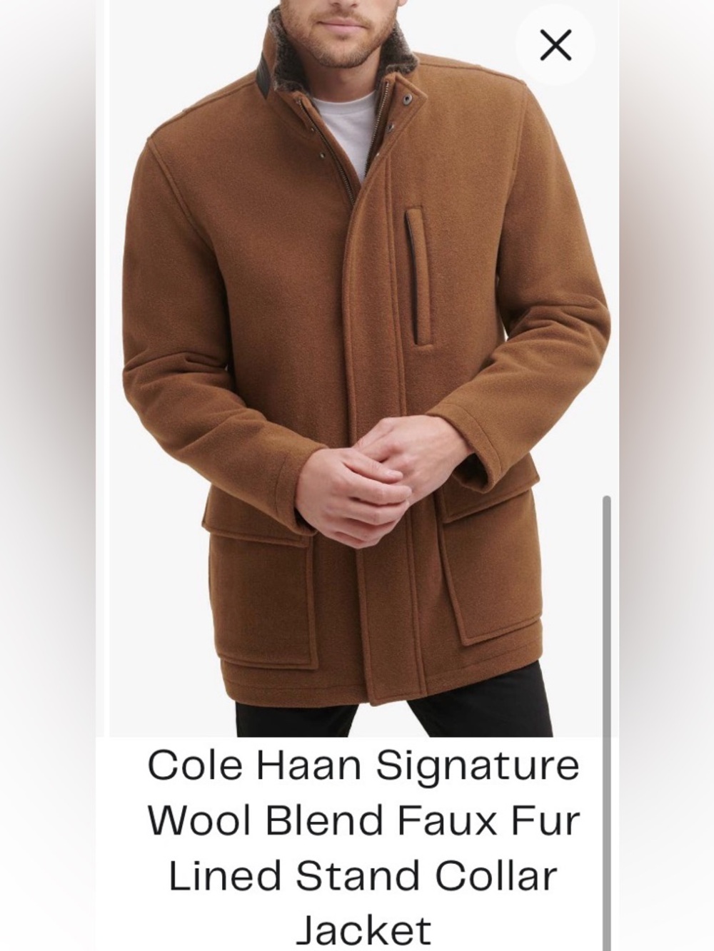 Cole Haan Men’s camel colored Wool-Blend Coat